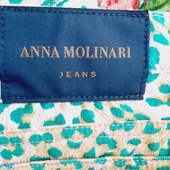ANNA MOLINARI Floral Embroidered Crop Jeans Leopard Print Sz M - Picture 12 of 12